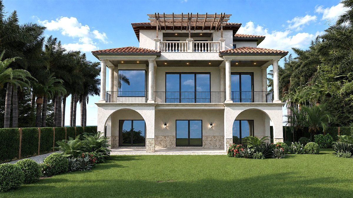 Symmetrical classical residence with arches and a terracotta roof